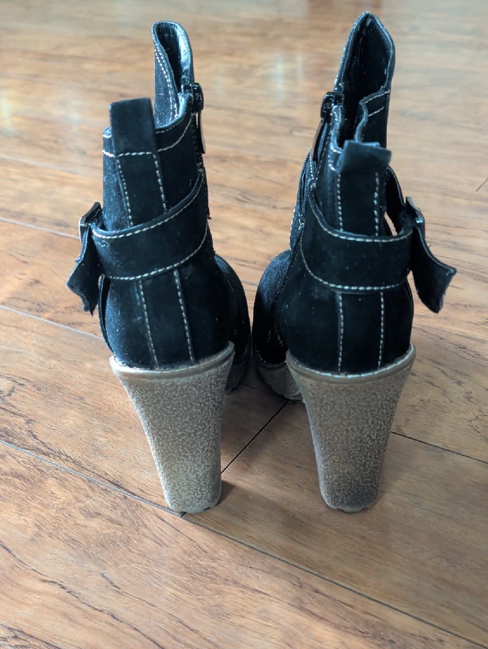 Capelli Black Faux Suede Ankle Boots Size 9 | Block Heel Buckle Strap Zip Boots - Picture 7 of 15